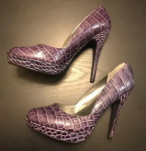 Charles David Croc-Embossed Heels - Women 8 - Purple