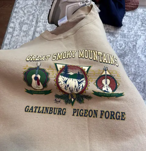 Great Smoky Mountains Grandpa Sweatshirt Tan Size XL