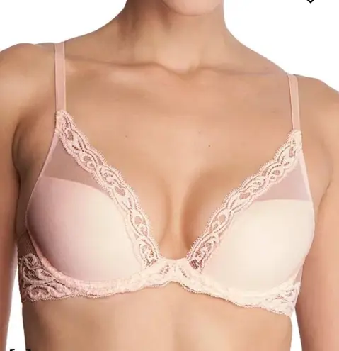 Natori  Pink Feathers Underwire Plunge Lightly Lined Bra 30DDD