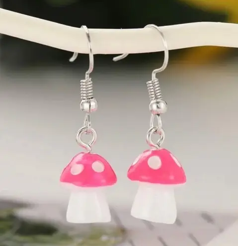 Pink Resin Toad Stool Mushroom Earrings