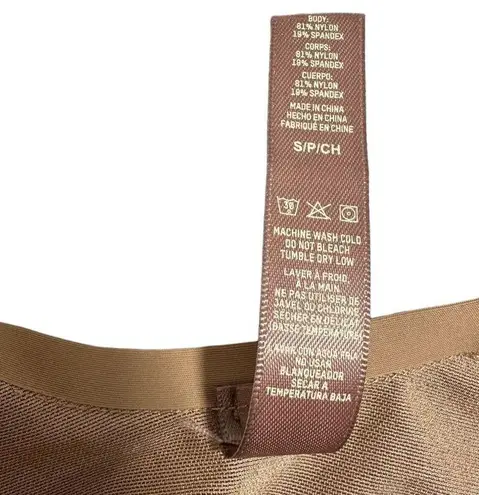 SKIMS NEW Sheer Sculpt Thong Spaghetti Strap Wide Neck Bodysuit Tan Small