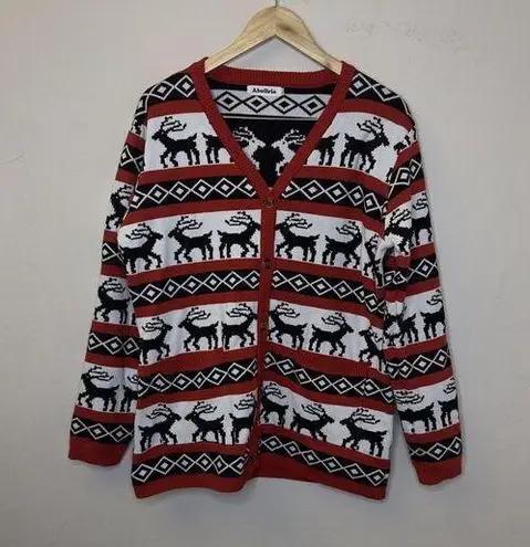 Merry Christmas Womens Cardigan Knit Sweater Holiday Long Sleeve Red Size Large