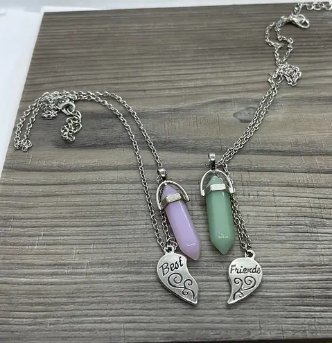 Silver Heart Best Friend Crystal Stone Necklaces