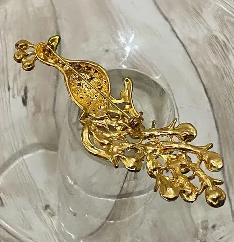 Unsigned Green Rhinestones Peacock Brooch