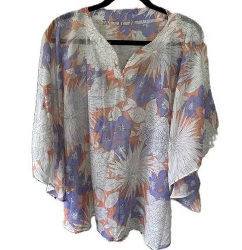Handmade Floral Sheer Poncho Batwing Swim Cover Up Blouse One Size Size undefined