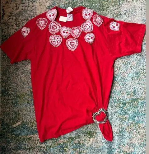 Vintage NOS handmade Valentine’s Be Mine embroidered paint T
