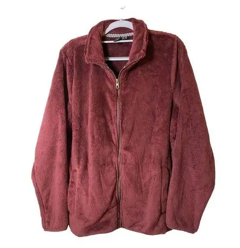 Volcom NEW‎  Pheelin Phuzzy Zip Up Faux Fur Sherpa Jacket - Burgundy Sz M