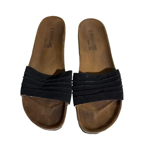 Madeline Girl Black Suede Ruched Slide Sandals Women's Size 10M Italy