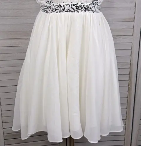 Deb Shops DEB Strapless White Sequined Mini Semi Formal/Prom/Wedding Dress Ivory-7