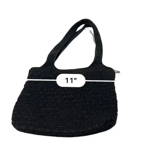 The Sak Black Crochet Knit Two Straps Lined Compartment Zip Pocket Shoulder Bag