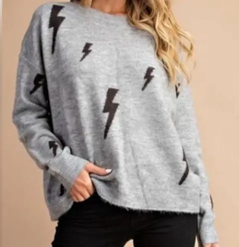 ee:some  Super Soft Lightening Bolt Long Sleeve Sweater Gray Women’s S / M