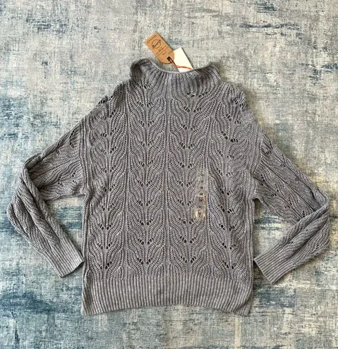 Weatherproof Vintage NWT Slub Pointelle Knit Mock Neck Sweater Dusty Blue Medium