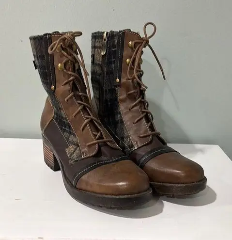 Spring Step Brown and Black Lace Up Boots with Side Zipper