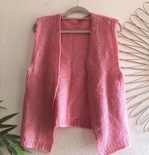 Cottage core girly Pink crochet knit sleeveless cardigan with a vintage retro vibe vibes Size L