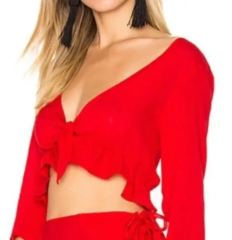 For Love & Lemons  Toledo Tie Front Crop Top Red