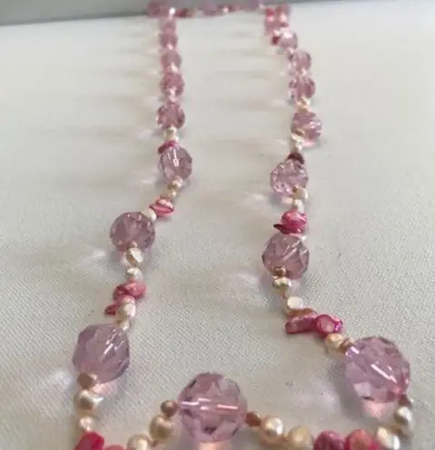 Handmade Pink Beaded Necklace 48" end to end New