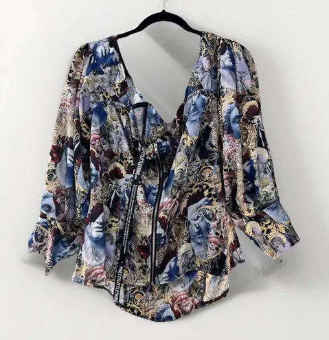 PRETTY LITTLE THING Renaissance Balloon Sleeve Corset Zip Up Top Size 1X New Tag