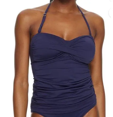 Anne cole  Twist Front Ruched Tankini Top  Blue Size Medium New With Tag