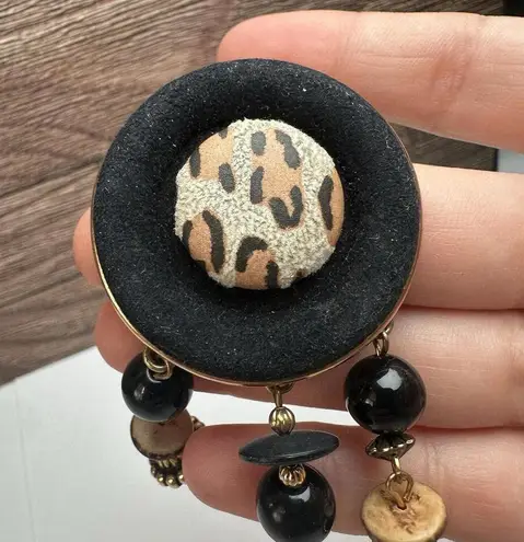 Nautical Sailboat Ship & An Animal Print Beaded Brooch Pin Lot Of 2 Gold Tone