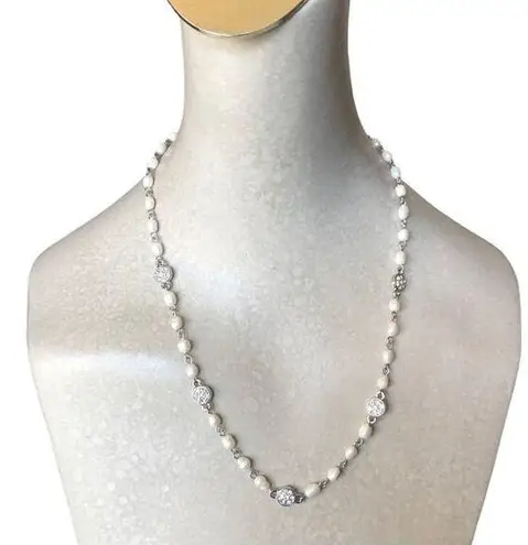 Ralph Lauren Lauren  Marked White Pearl And Crystal Bead Silver Necklace