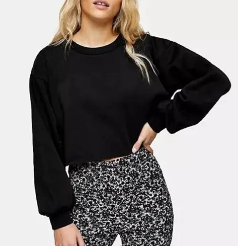 Topshop  Cropped Sweatshirt Pullover Black Crop Long Sleeve Size US 4-6 NWT