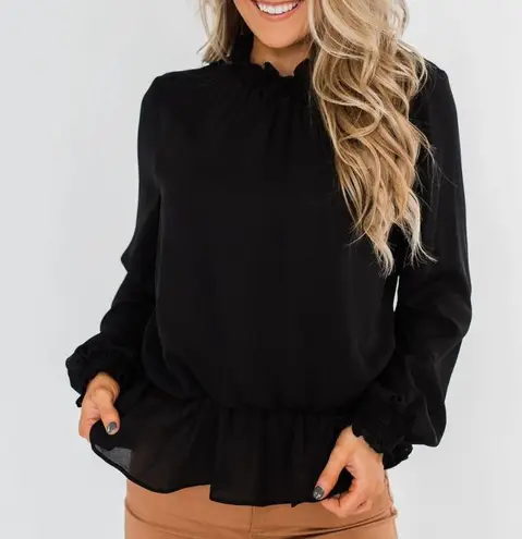 White Birch Say You Won't Let Go Cinched Blouse- Black