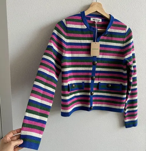 Boden Holly Knitted Jacket Multi Metallic Stripe Size Us 2 Blue
