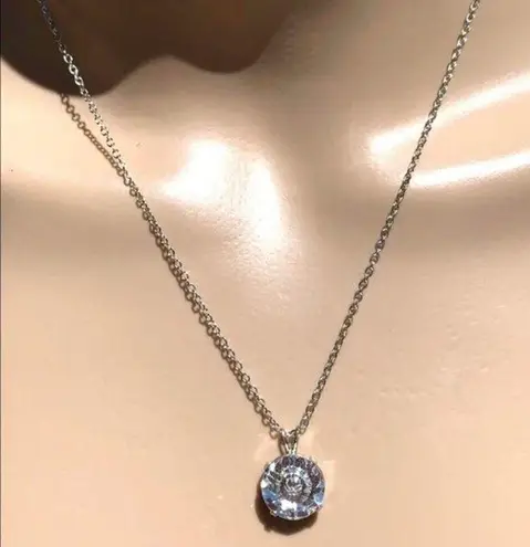 Swarovski Large Clear Round Crystal Pendant On Silver Chain Necklace