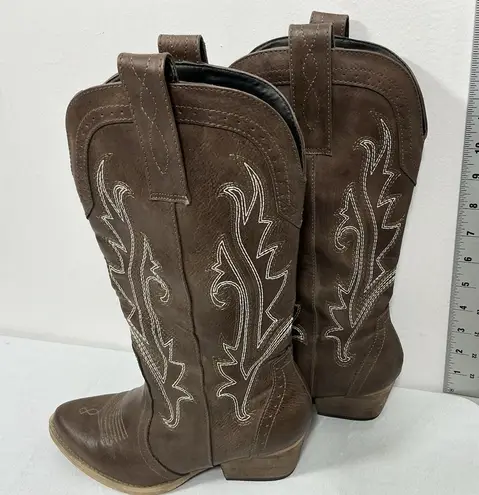 Womans Rollda Collection Pullon Midcalf Western Boots 6 Brown Embroidered Nwd