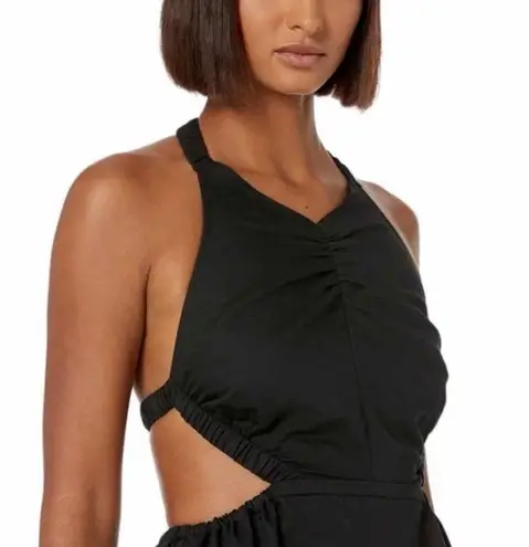 All Saints Ludo Black Cut Out Open Back Halter Linen Blend Midi Dress Size US 8