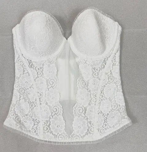 Maidenform White Lace Sheer Paneled Bustier Corset Top