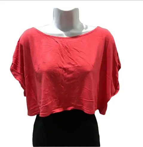 Moda International  Pink Rolled Sleeve Dolman Oversized Crop Top Blouse Size XS 