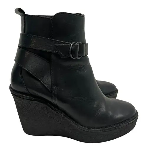 Pierre Hardy Leather Platform Wedge Boots Size 36 Black Ankle Booties Chunky 6US