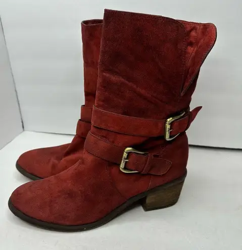 Donald Pliner Donald J Pliner Womens size 7.5 Suede Danee Western Moto Boots Red Fold Down