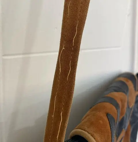 Black Leather Brown Suede Satchel Purse Shoulder Bag