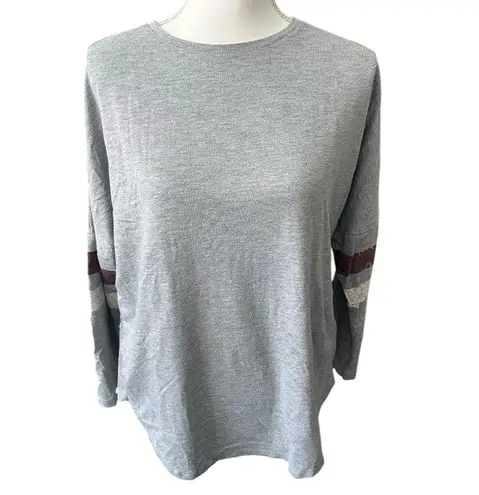 About A Girl Gray NY Home Graphic Long Sleeve Top with Striped Sleeves