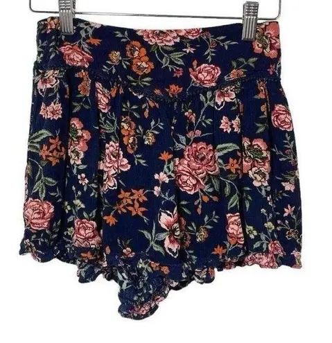 American Eagle  Women’s High Waisted Flowy Floral Ruffle Shorts in Navy Size S