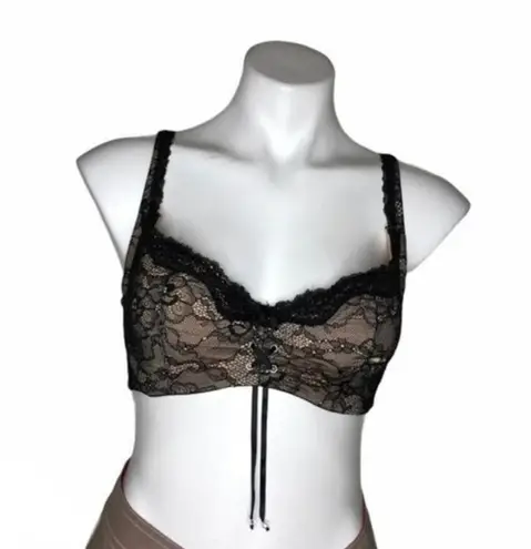 Frederick's of Hollywood Black Lace Bra Over Beige Bra Size 34 D