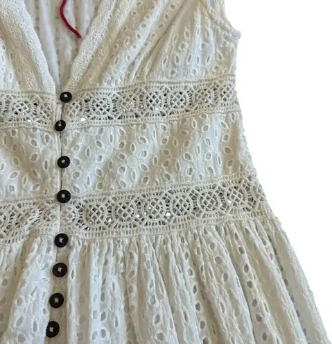 Raga Anthropologie Aviana WHite Eyelet Dress Maxi Cotton Size XS Women's NWOT