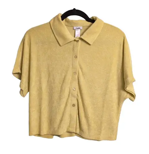 ANDIE NWT Cropped Button Up Honeysuckle Yellow Terry Resort Beach Shirt M