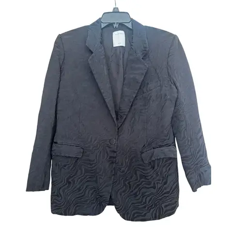 Sandro Celine Jacquard Jacket Linen Blend Black Size 40 US Size 8