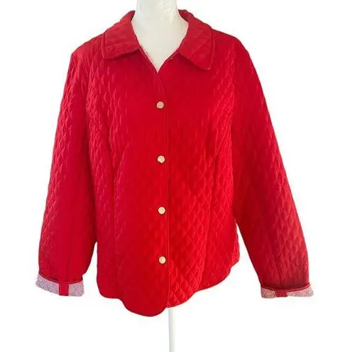 Briggs New York women's size 16 red snap front long sleeve collared quilt jacket