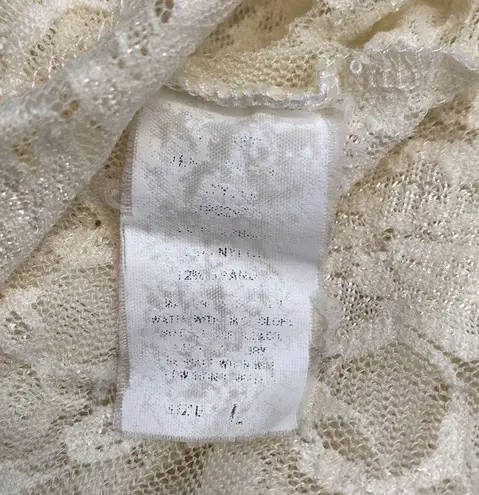 BKE Large Tan Floral Lace Sheer Long Sleeves Fitted Top Y2K