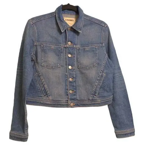 L'Agence Jemma Pomona Denim Jean Jacket Blue Waist Length Button-Up Collar S New