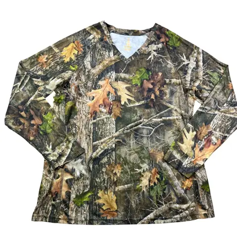 SHE Outdoor Womens XL Camo Long Sleeve V Neck T Shirt Hunting Casual Green