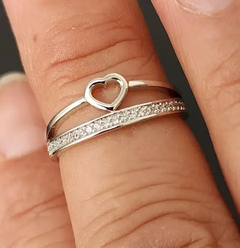 White Gold Filled Heart CZ Ring New Silver