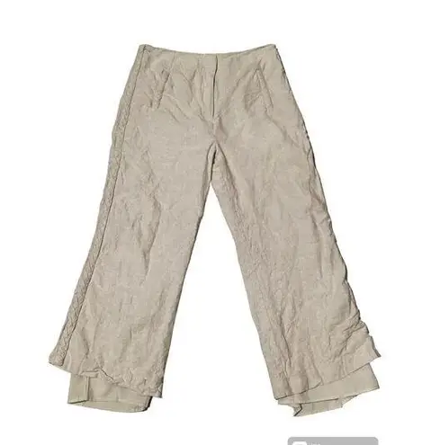 Jason Wu Linen Blend Tan Khaki High Rise Trousers Braid Accent 6 Cropped