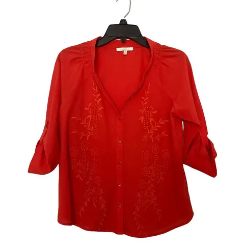 Under Skies Women Blouse Size Medium V-Neck Rolled Tab 3/4 sleeve Top Tees - Image 4