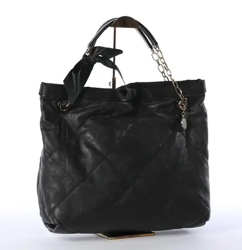 Lanvin Black Leather Diamond Stitch Bow Tie Tote