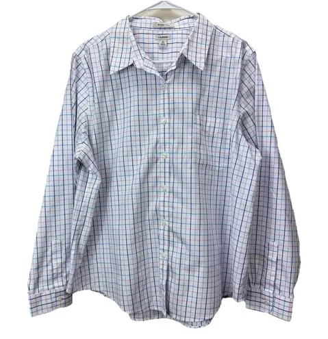 LL Bean Windowpane Wrinkle Free Pinpoint Oxford Button Up Shirt XL PETITE Size undefined